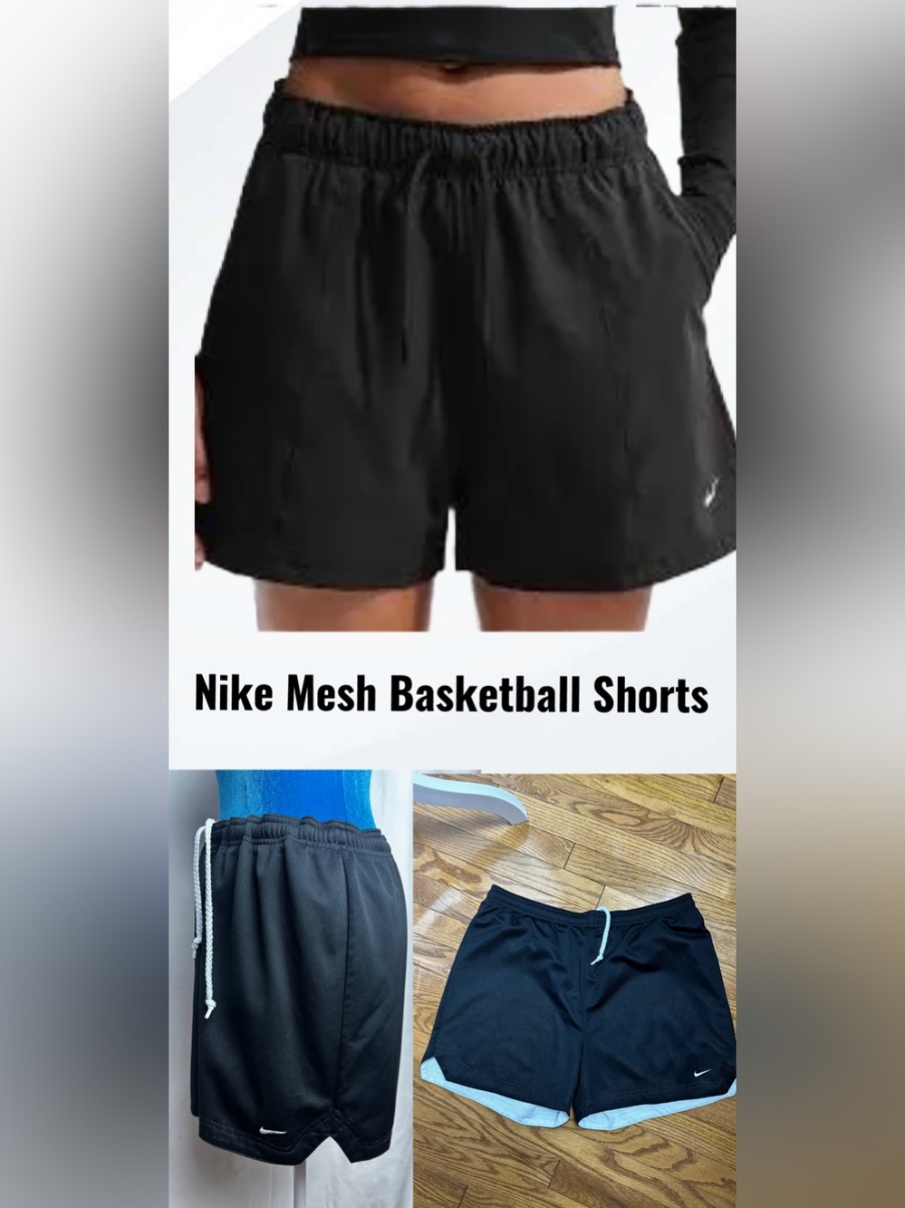 Nike Black Mesh Athletic Shorts with White Accents